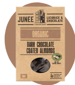 Junee Licorice Dark Chocolate Almonds